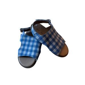 NWOB Emerald SZ 7.5‎ US Genuine Leather Baby Girl Gingham Blue White Sandal